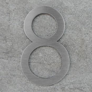 Hausnummer 8 aus gebürstetem Edelstahl, 75 mm, mit 3M-Klebefolie zur einfachen Montage