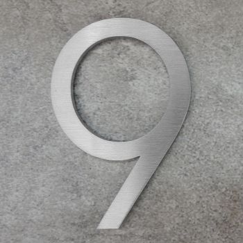 Hausnummer 9 aus gebürstetem Edelstahl, 75 mm, mit starker 3M-Klebefolie für einfache Anbringung