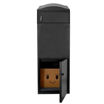 Frontbox-Postfach mit halbrundem Dach, einfachem Zugriff durch rückseitige Entnahme.