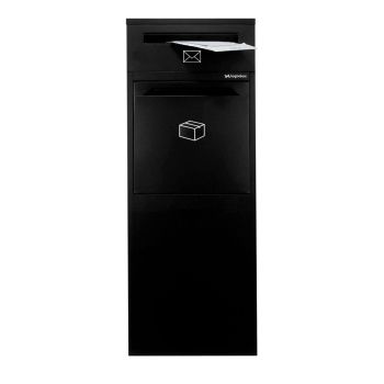 vrijstaande pakketbrievenbus voor post en pakketten met 2 gescheiden compartimenten voor post en pakketten.