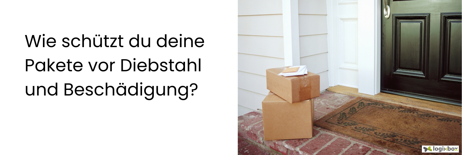 Unsichere Paketzustellung: Paket wird vor der Tür abgestellt, sichere Paketbox schützt vor Diebstahl.