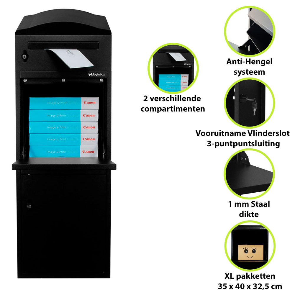 Veilige pakketbezorging: RVS pakketbox geplaatst onder overkapping voor bescherming tegen diefstal en weersinvloeden