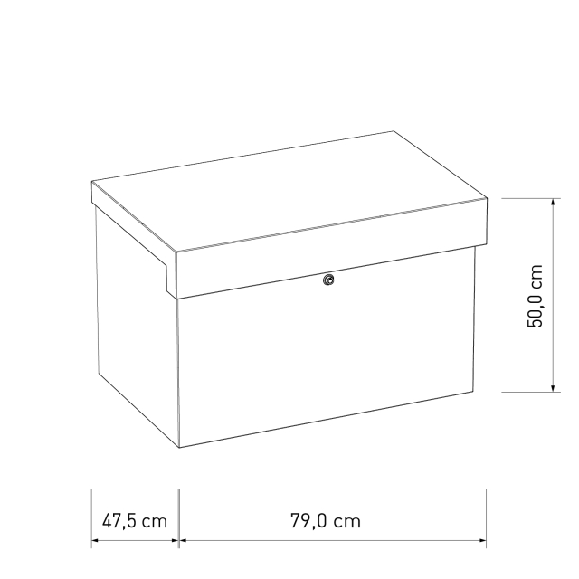 Lijntekening met afmetingen van de Topbox‑XXL bezorgbox – toont hoogte, breedte en diepte in centimeters.