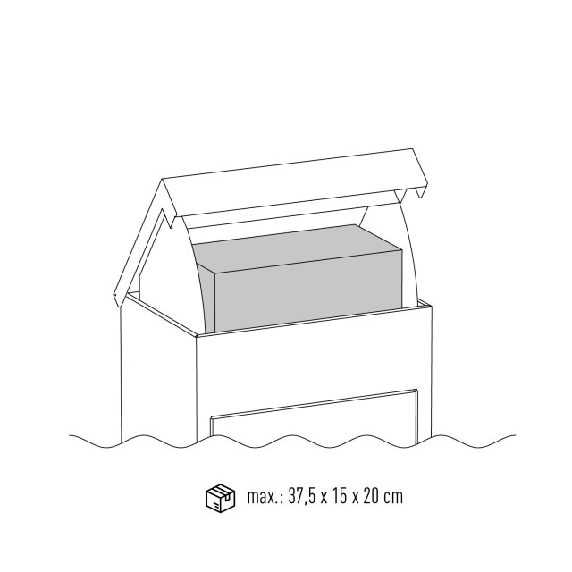 pakjesbrievenbus tekening met pakketafmetingen voor veilige pakketontvangst