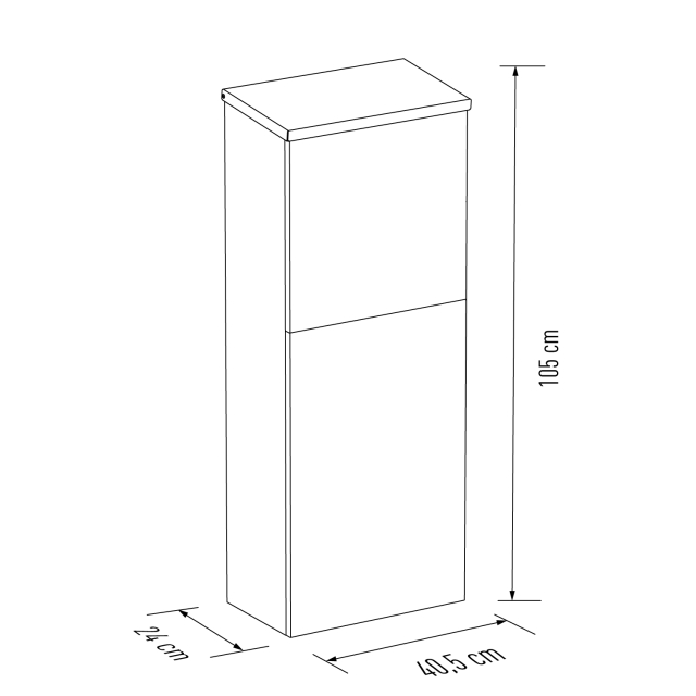 Technische tekening van de Trendybox Vooruitname met duidelijke afmetingen – ideaal voor wie een pakketbrievenbus kopen wil